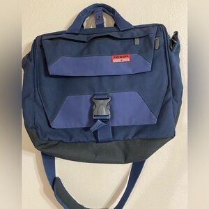 Fossil Laptop Bag Briefcase Messenger Bag Navy Orange Multiple Compartments